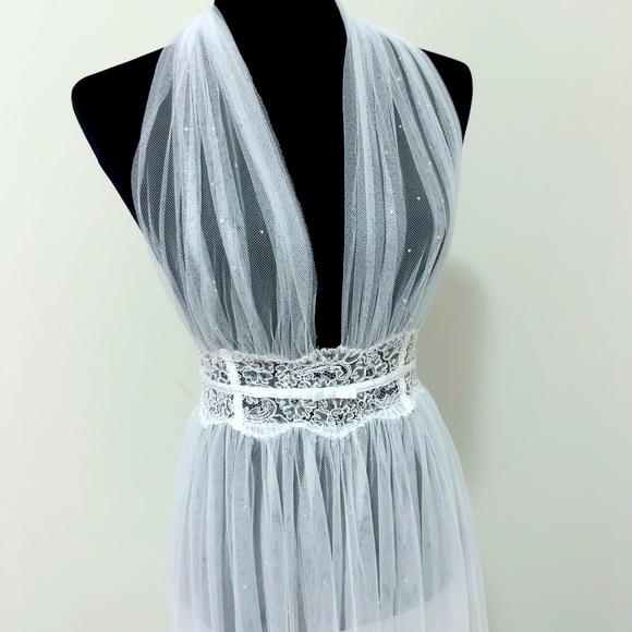 Victoria's Secret Other - Victorias Secret Designer Collection Sheer Rhinestone Mesh Nightgown Dress S